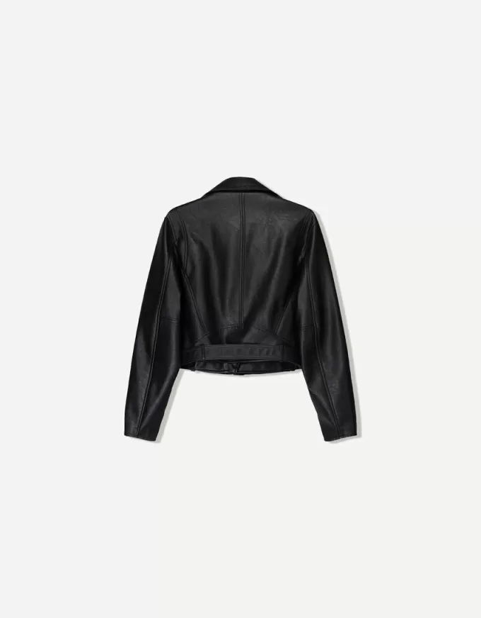 Geaca biker cu efect de piele