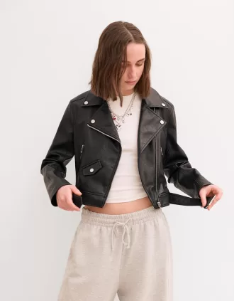 Geaca biker cu efect de piele