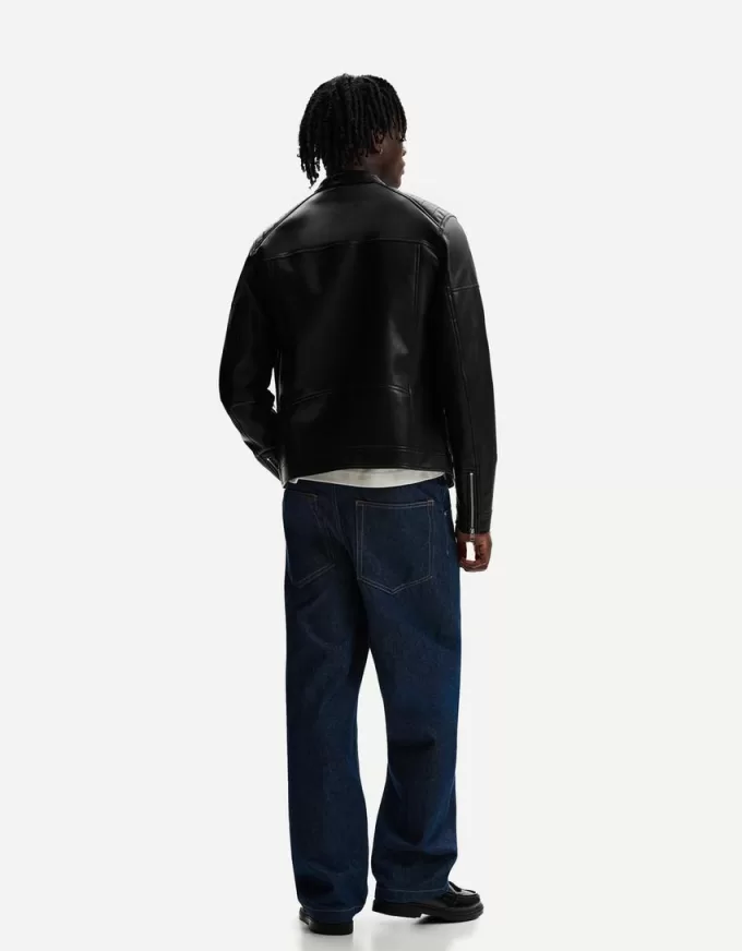 Geaca biker cu efect piele cu fermoare Geaca biker cu efect piele cu fermoare