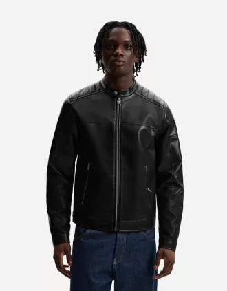 Geaca biker cu efect piele cu fermoare