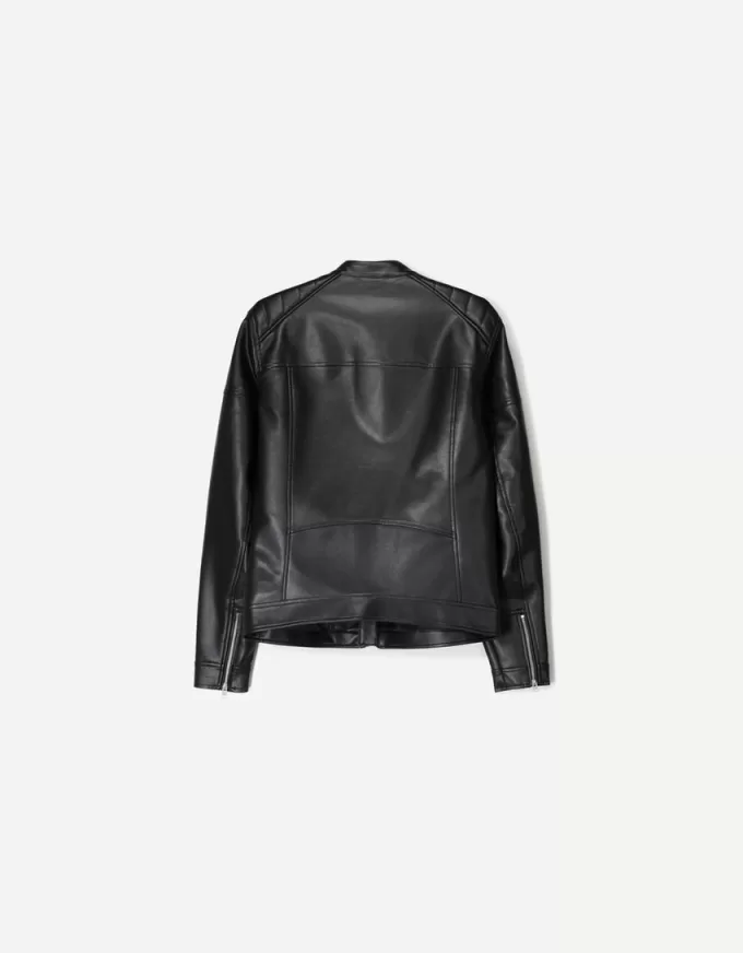 Geaca biker cu efect piele cu fermoare Geaca biker cu efect piele cu fermoare