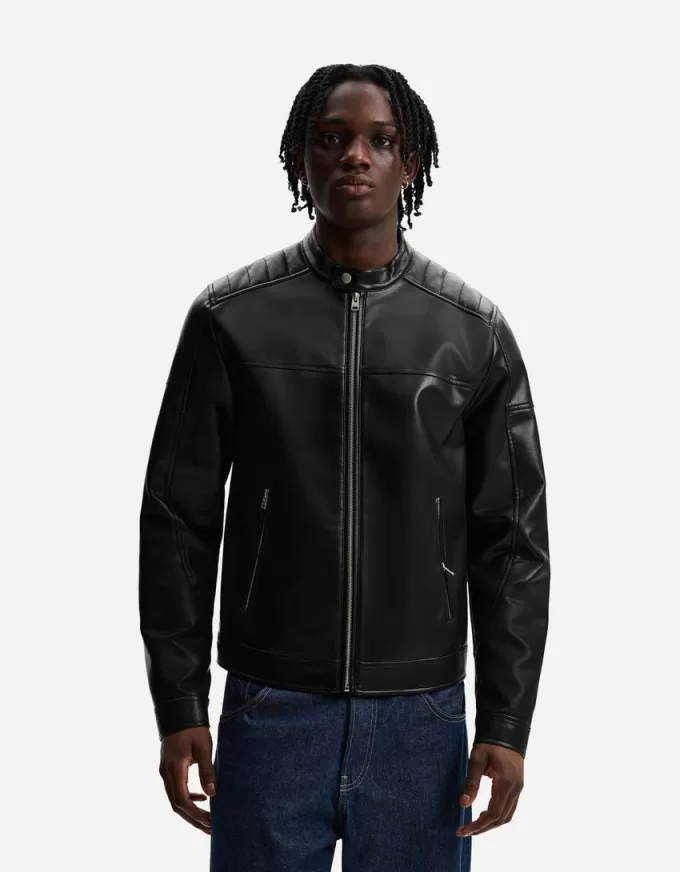 Geaca biker cu efect piele cu fermoare Geaca biker cu efect piele cu fermoare