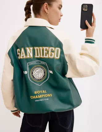 Geaca de piele artificiala varsity