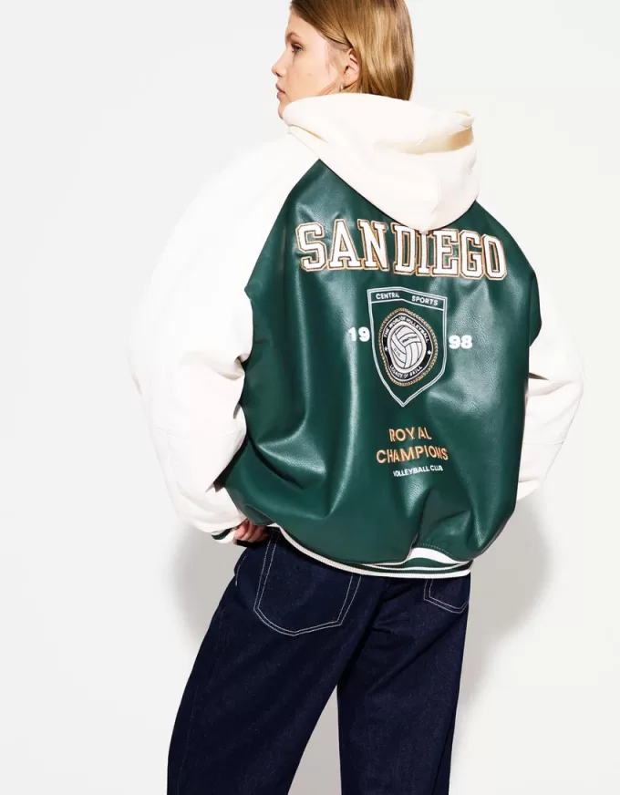 Geaca de piele artificiala varsity