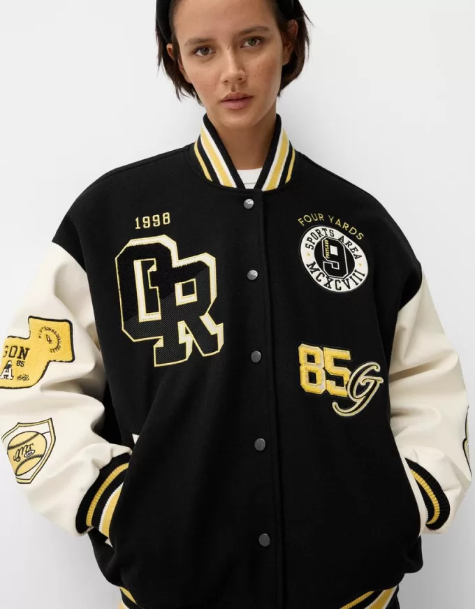 Geaca de varsity cu maneci contrastante