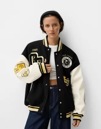 Geaca de varsity cu maneci contrastante