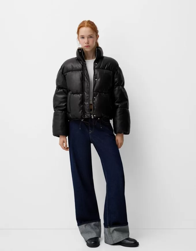 Geaca puf din imitatie de piele Geaca puf din imitatie de piele