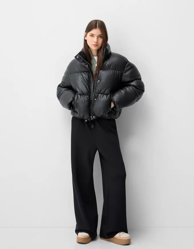 Geaca puf din imitatie de piele Geaca puf din imitatie de piele