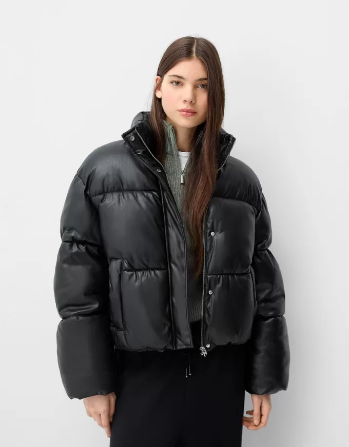 Geaca puf din imitatie de piele Geaca puf din imitatie de piele