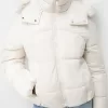 Geacă pufă cu glugă din blană artificială