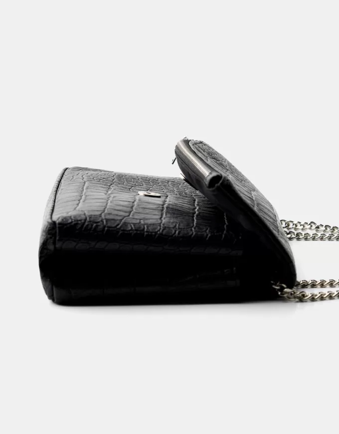 Geanta mini cu lant cu efect piele