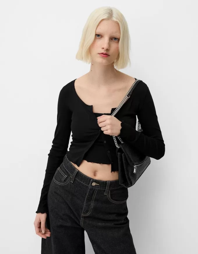 Geanta mini cu lant cu efect piele