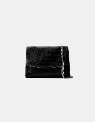Geanta mini cu lant cu efect piele
