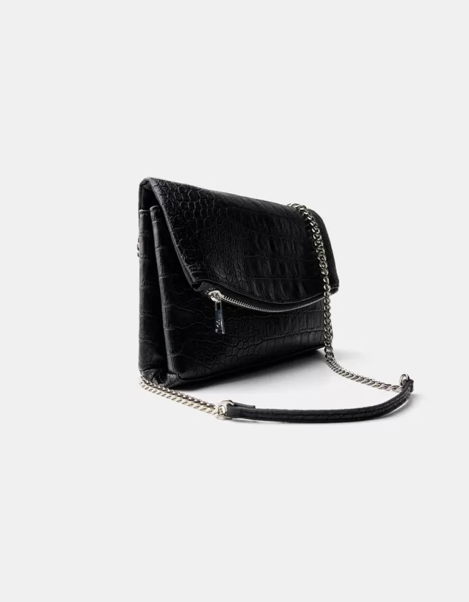 Geanta mini cu lant cu efect piele