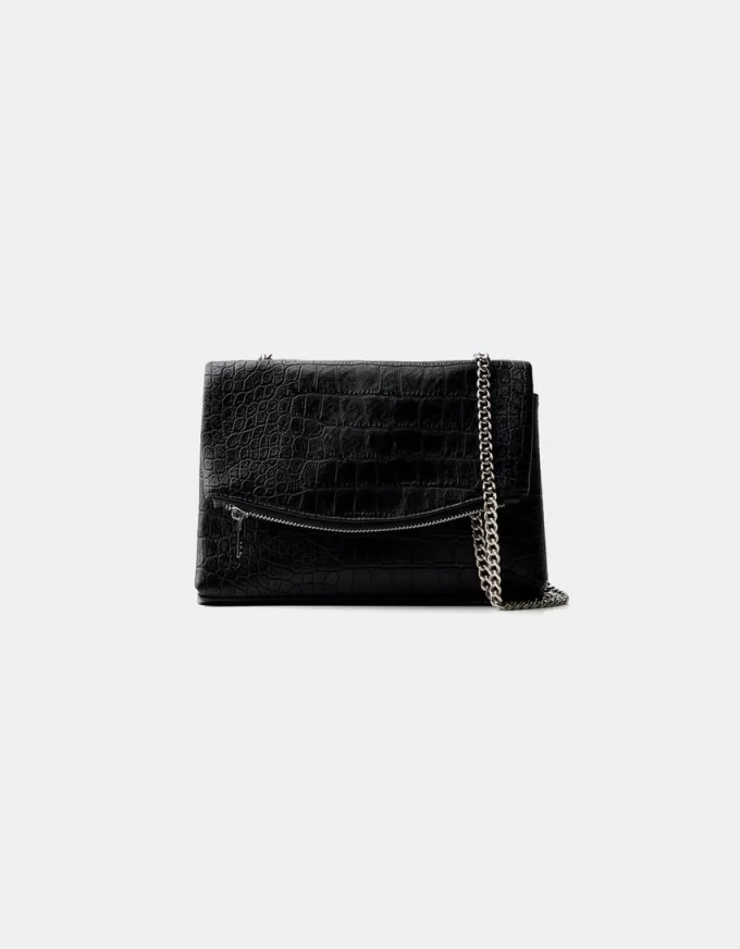 Geanta mini cu lant cu efect piele