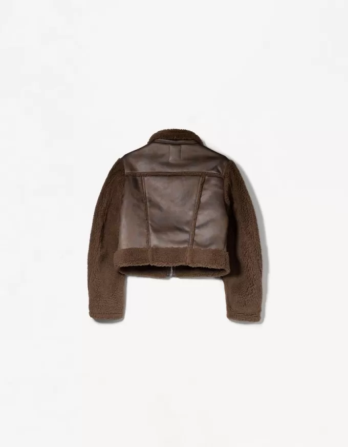 Jachetă cu două fețe, cu mâneci din imitație de shearling Jachetă cu două fețe, cu mâneci din imitație de shearling
