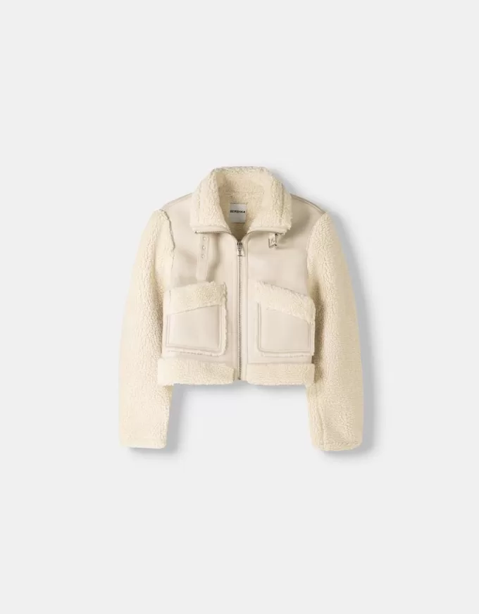 Jachetă cu două fețe, cu mâneci din imitație de shearling Jachetă cu două fețe, cu mâneci din imitație de shearling
