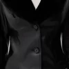 Jachetă cu efect de piele, cu gât din material de hanorac Jachetă cu efect de piele, cu gât din material de hanorac