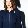 Jachetă cu fermoar și guler polo împletit cu cablu Jachetă cu fermoar și guler polo împletit cu cablu