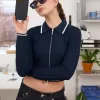 Jachetă cu fermoar și guler polo împletit cu cablu Jachetă cu fermoar și guler polo împletit cu cablu