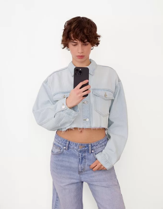 Jachetă de denim decupată Jachetă de denim decupată