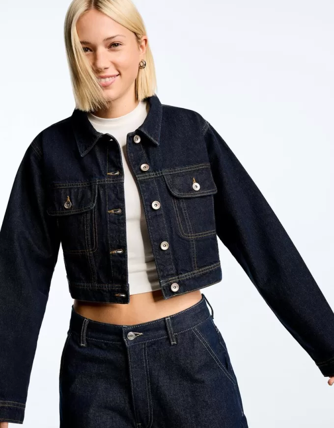 Jachetă de denim decupată Jachetă de denim decupată