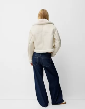 Jachetă de motociclist din faux shearling