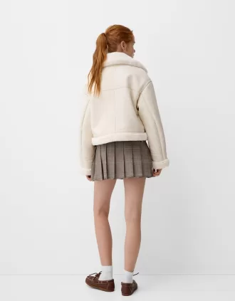 Jachetă de motociclist din faux shearling