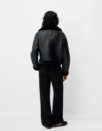 Jachetă de motociclist din faux shearling Jachetă de motociclist din faux shearling