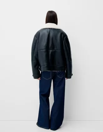 Jachetă de motociclist din faux shearling