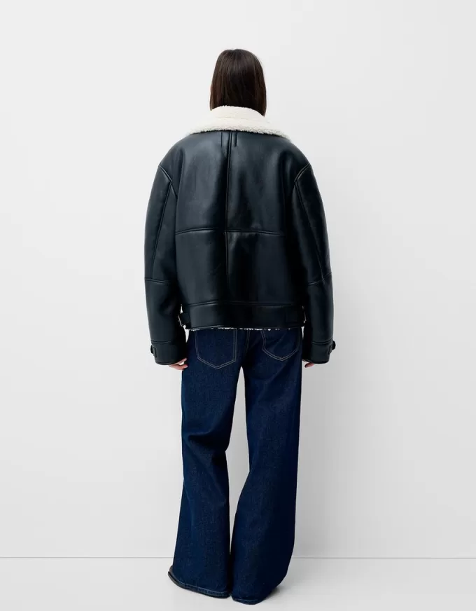 Jachetă de motociclist din faux shearling Jachetă de motociclist din faux shearling