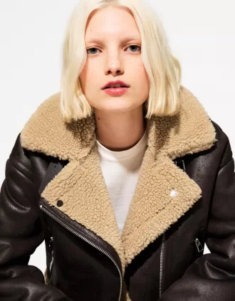 Jachetă de motociclist din faux shearling