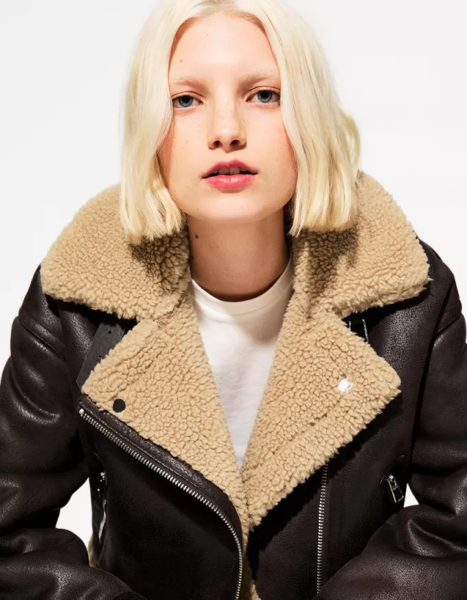 Jachetă de motociclist din faux shearling Jachetă de motociclist din faux shearling