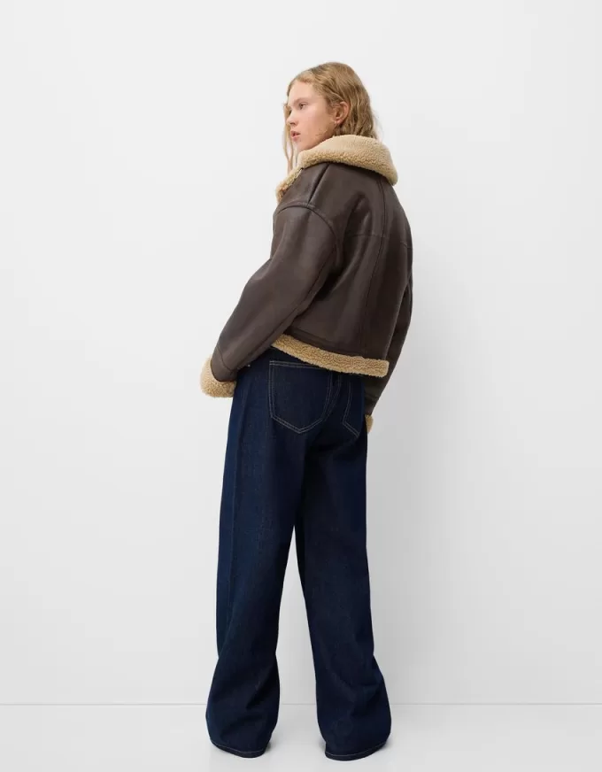 Jachetă de motociclist din faux shearling Jachetă de motociclist din faux shearling