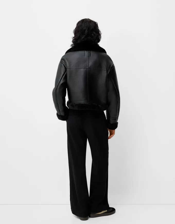 Jachetă de motociclist din faux shearling Jachetă de motociclist din faux shearling