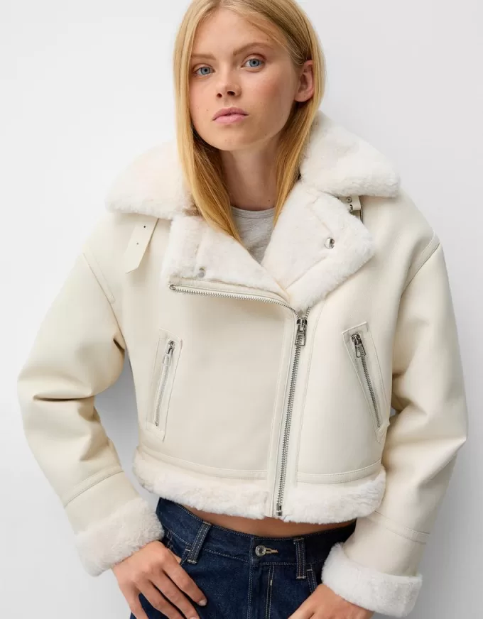 Jachetă de motociclist din faux shearling Jachetă de motociclist din faux shearling