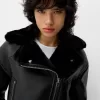 Jachetă de motociclist din faux shearling Jachetă de motociclist din faux shearling