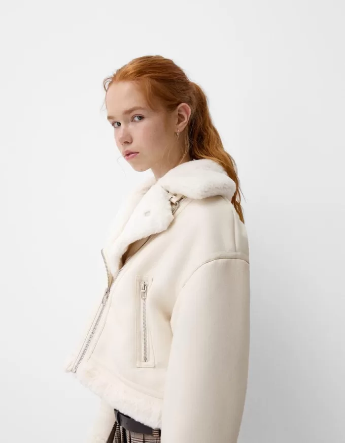 Jachetă de motociclist din faux shearling Jachetă de motociclist din faux shearling