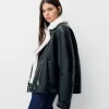Jachetă de motociclist din faux shearling Jachetă de motociclist din faux shearling