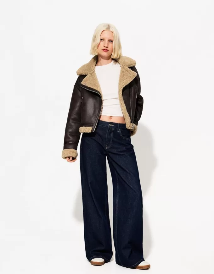 Jachetă de motociclist din faux shearling Jachetă de motociclist din faux shearling