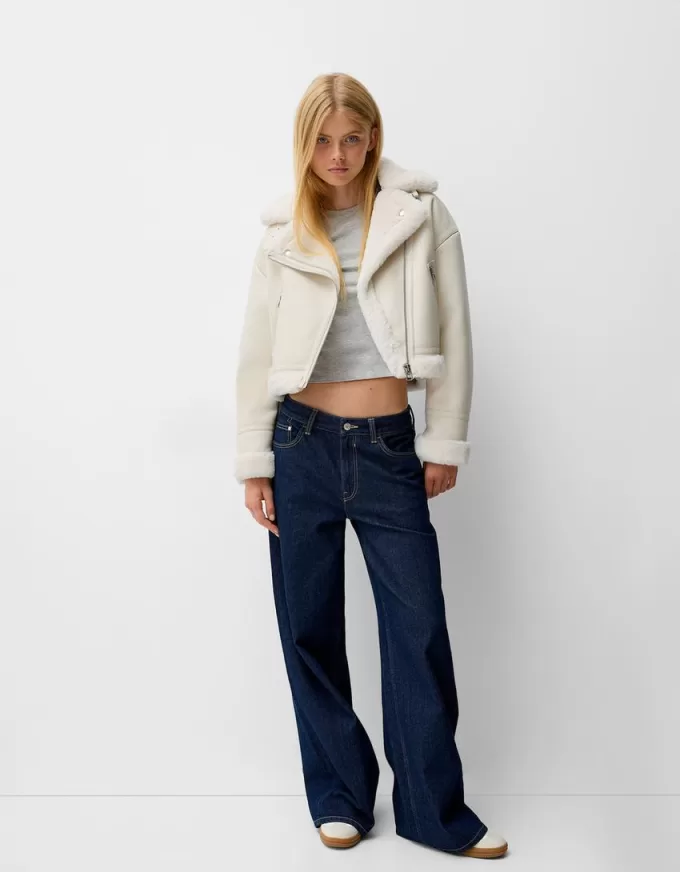 Jachetă de motociclist din faux shearling Jachetă de motociclist din faux shearling