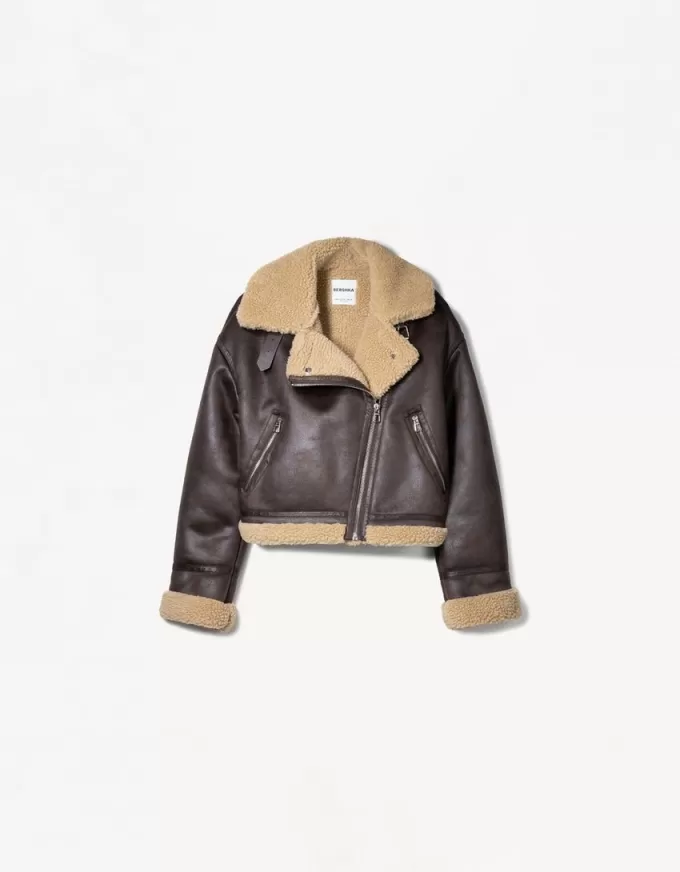 Jachetă de motociclist din faux shearling Jachetă de motociclist din faux shearling