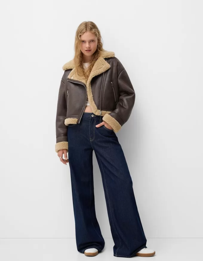 Jachetă de motociclist din faux shearling Jachetă de motociclist din faux shearling