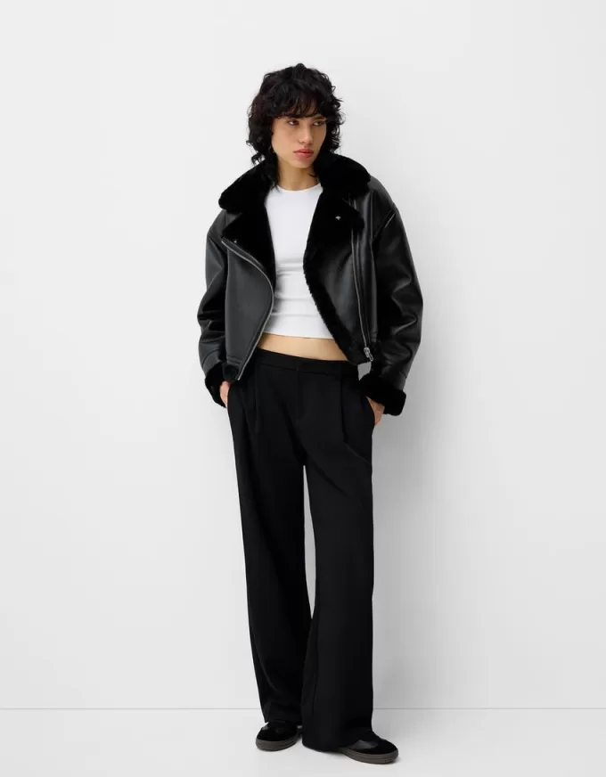 Jachetă de motociclist din faux shearling Jachetă de motociclist din faux shearling