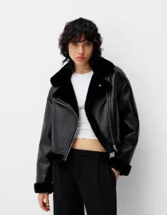 Jachetă de motociclist din faux shearling Jachetă de motociclist din faux shearling