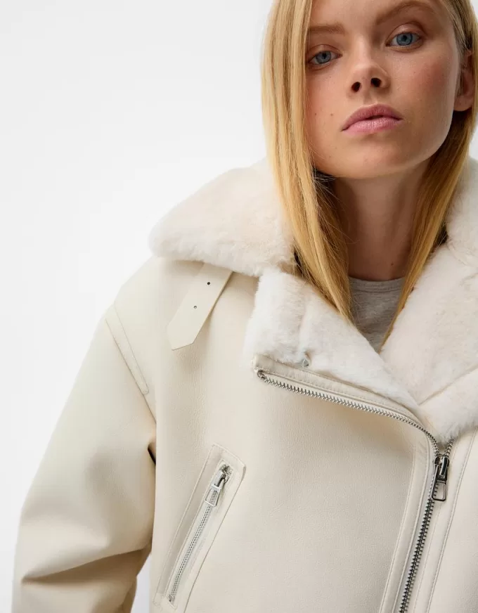 Jachetă de motociclist din faux shearling Jachetă de motociclist din faux shearling