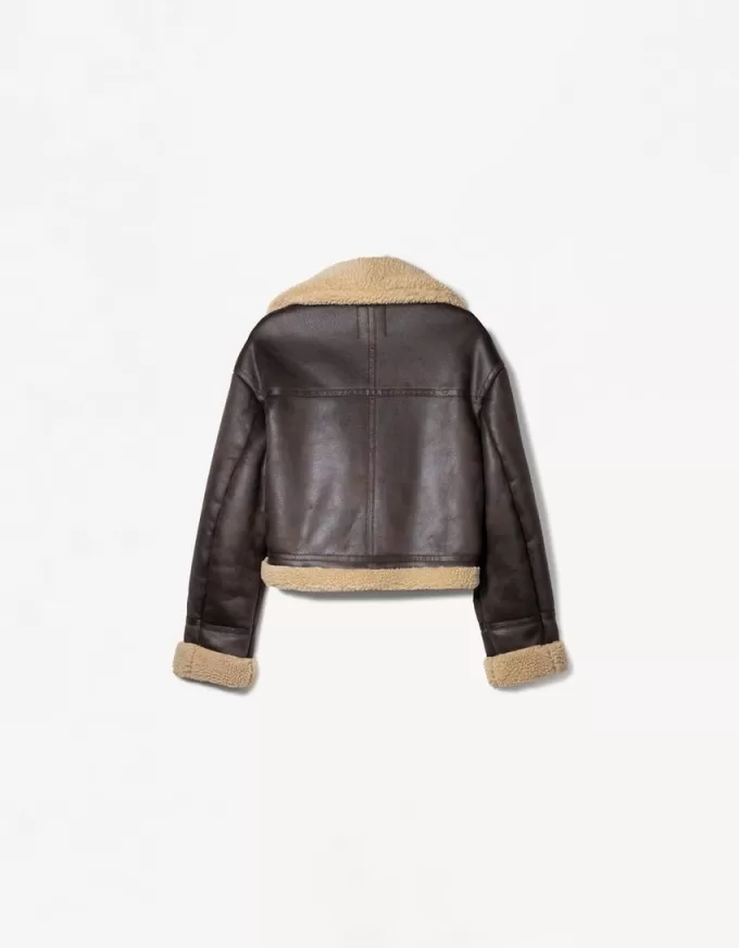Jachetă de motociclist din faux shearling Jachetă de motociclist din faux shearling