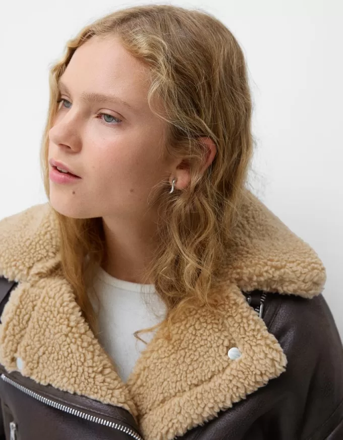 Jachetă de motociclist din faux shearling Jachetă de motociclist din faux shearling