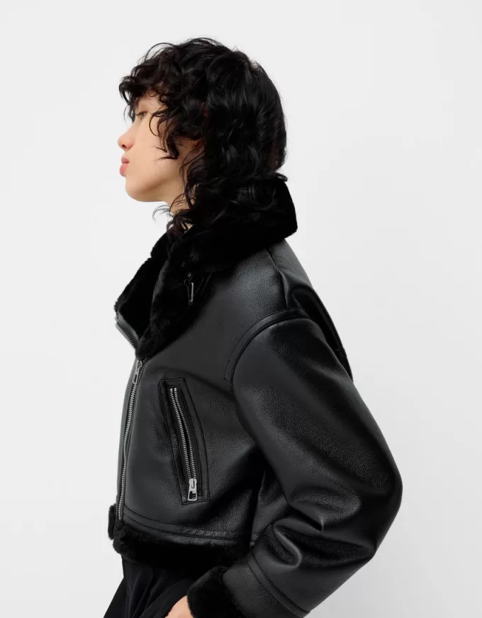 Jachetă de motociclist din faux shearling Jachetă de motociclist din faux shearling