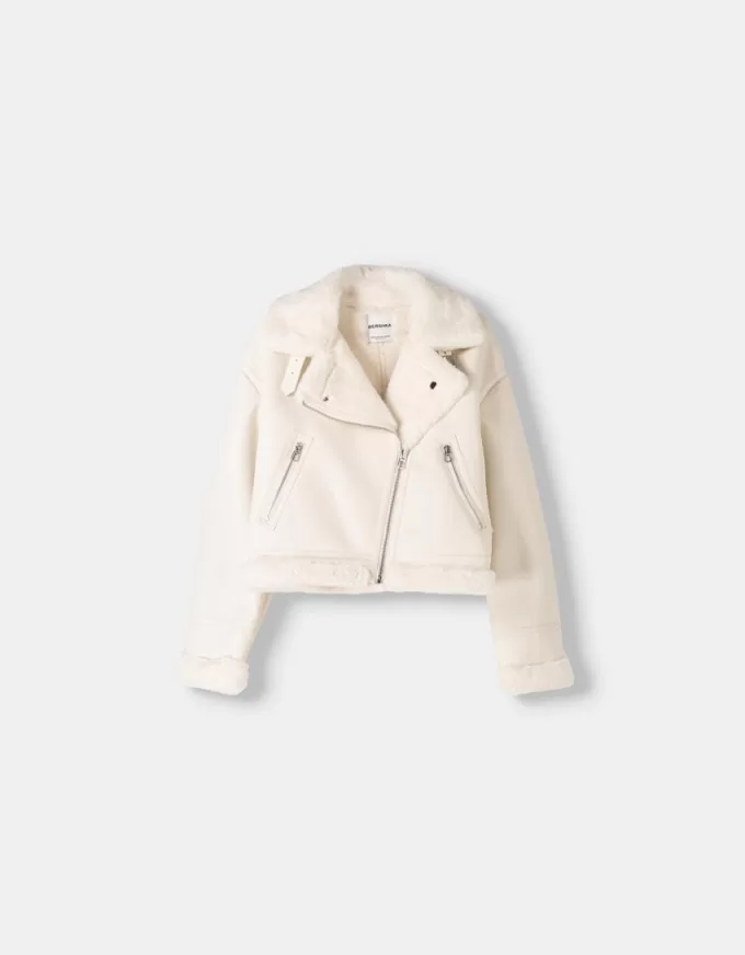 Jachetă de motociclist din faux shearling Jachetă de motociclist din faux shearling